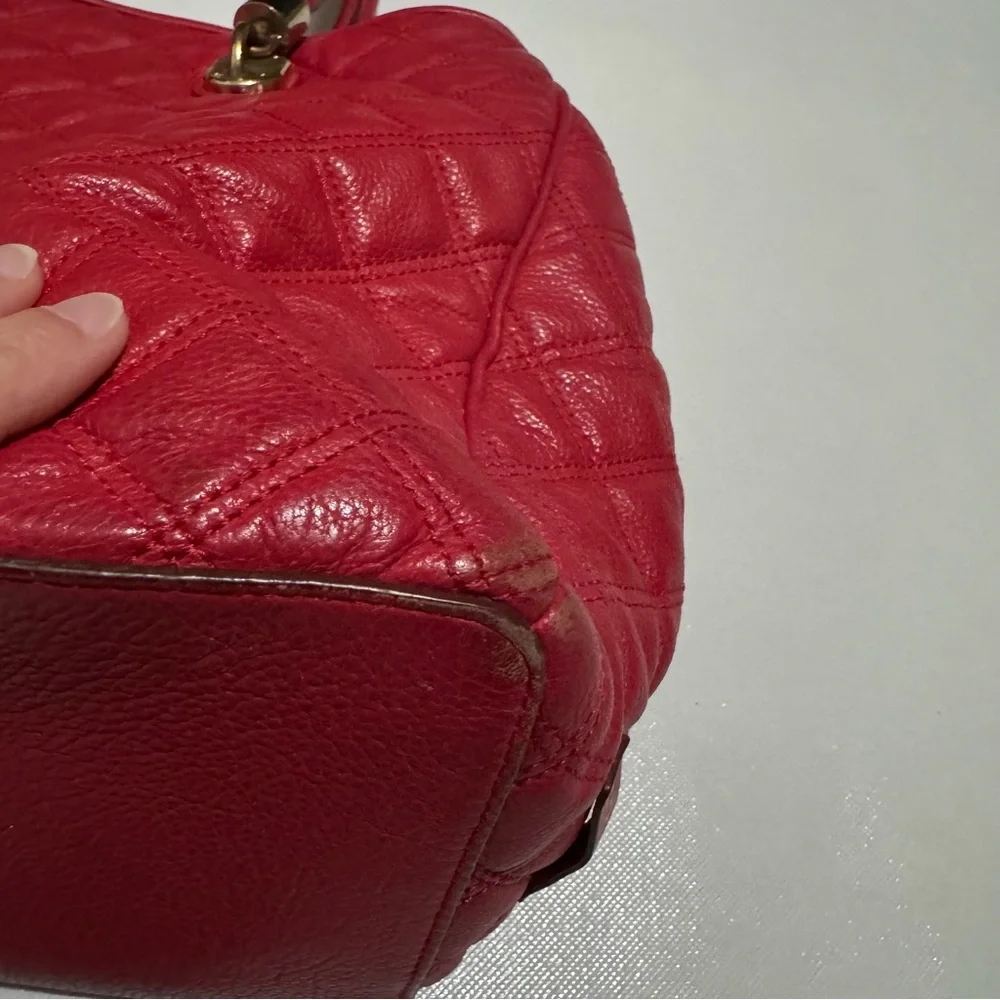 Cole Haan Red‎ Quilted Leather Satchel Bag Purse Classic Designer Old Money